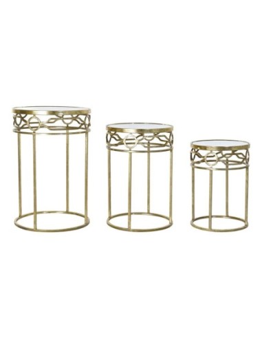 Mesita Auxiliar Set 3 Metal Espejo 46x46x70 Dorado