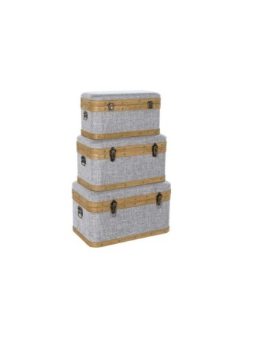 Baul Set 3 Poliester Madera 60x36x34...