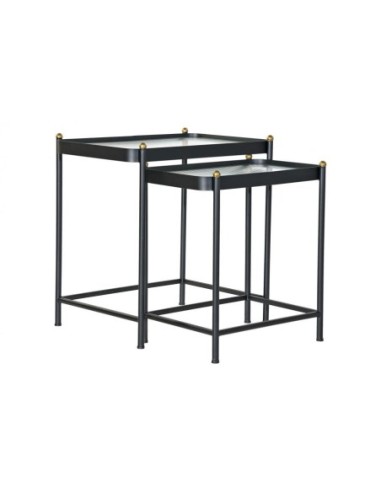 Mesita Auxiliar Set 2 Metal Cristal 60x43x62 Negro