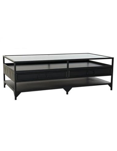 Mesa Centro Metal Cristal 120x60x40 Negro