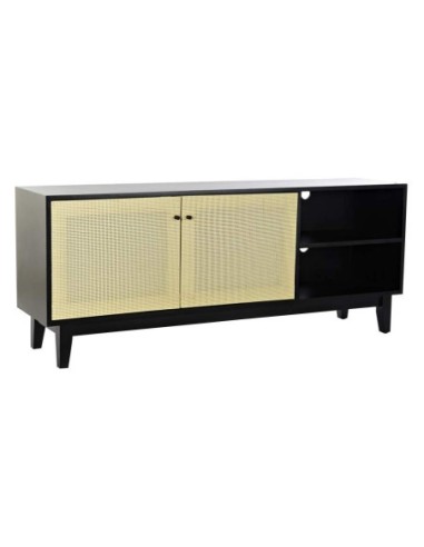 Mueble Tv Abeto Ratan 160x38x65 Negro