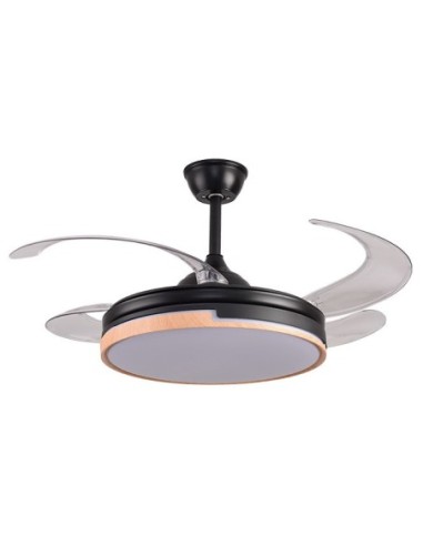 Ventilador DC ROBIN negro/haya, 4 aspas retráctiles, 72W LED 3000|3500|6500K, Al.35xD.107/50cm