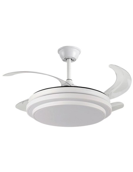 Ventilador DC SELENE blanco, 4 aspas retráctiles, 72W LED 3000|4000|6000K, Al.35xD.108/50cm