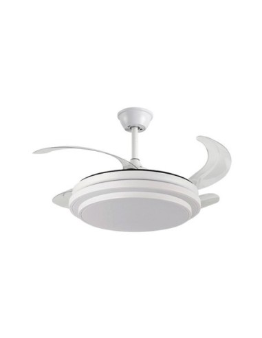 Ventilador DC SELENE MINI blanco, 4 aspas retráctiles, 48W LED 3000|4000|6000K, Al.35xD.91/40cm