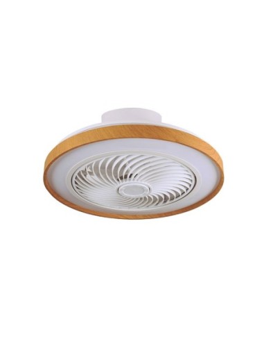 Ventilador DC CATHAY blanco/madera, 5 aspas, 72W LED 3000-6000K, Al.19xD.50cm