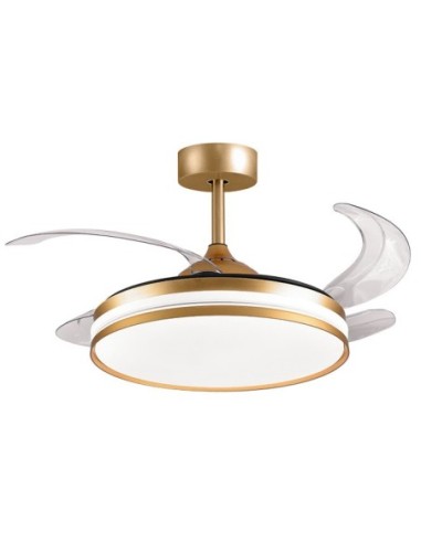 Ventilador DC KEPLER oro, 4 aspas retráctiles, 72W LED 3000|4000|6000K, Al.35xD.108/50cm