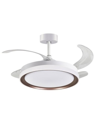 Ventilador DC KIGALI blanco/marrón, 4 aspas retráctiles, 72W LED 3000|4000|6000K, Al.35xD.108/50cm