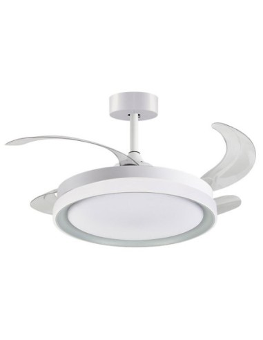 Ventilador DC KIGALI blanco/plata, 4 aspas retráctiles, 72W LED 3000|4000|6000K, Al.35xD.108/50cm