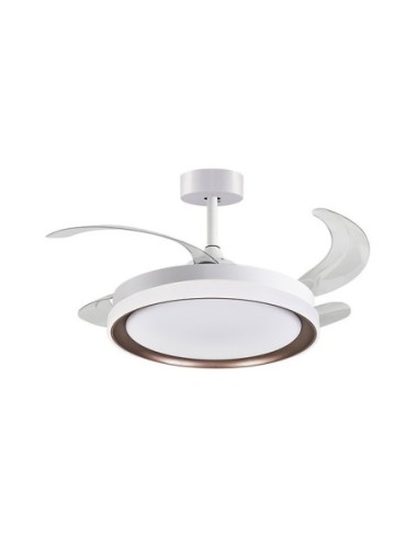 Ventilador DC KIGALI MINI blanco/marrón, 4 aspas retráctiles 48W LED 3000|4000|6000K Al.35xD.91/40cm