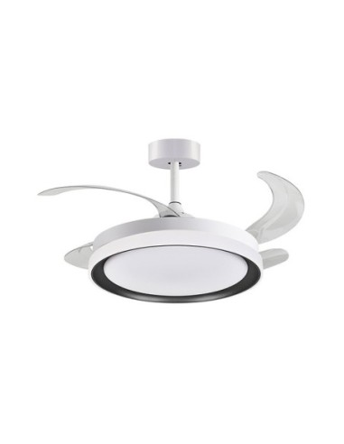 Ventilador DC KIGALI MINI blanco/negro, 4 aspas retráctiles, 48W LED 3000|4000|6000K Al.35xD.91/40cm