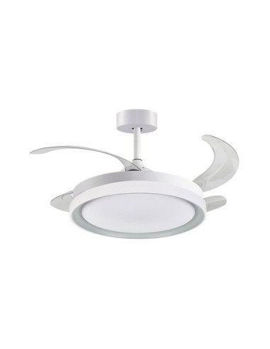 Ventilador DC KIGALI MINI blanco/plata, 4 aspas retráctiles, 48W LED 3000|4000|6000K Al.35xD.91/40cm