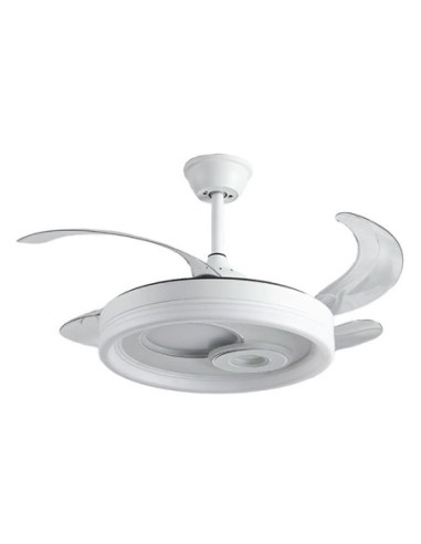 Ventilador DC LUNA blanco, 4 aspas retráctiles, 72W LED 3000|4000|6000K, Al.35xD.108/50cm