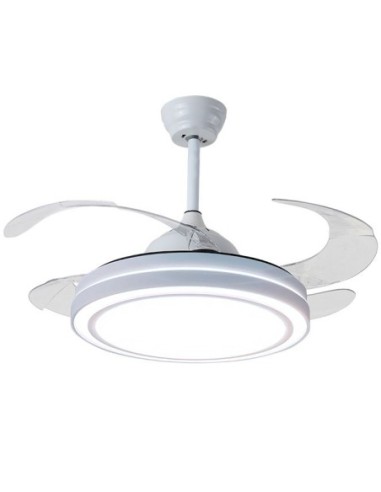 Ventilador DC QUEBEC blanca, 4 aspas retráctiles, 72W LED 3000|4000|6000K, APP, Al.35xD.108/50cm