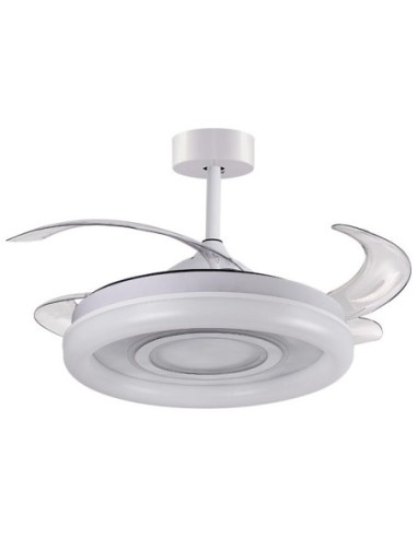 Ventilador DC AMALTEA blanco, 4 aspas retráctiles, 116W LED 3000|4000|6500K, Al.35xD.108/50cm