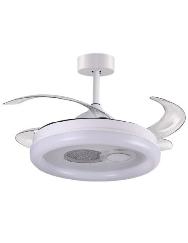 Ventilador DC HERMES blanco, 4 aspas retráctiles, 108W LED 3000|4000|6500K, Al.35xD.108/50cm