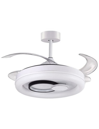 Ventilador DC HERSA blanco, 4 aspas retráctiles, 116W LED 3000|4000|6500K, Al.35xD.108/50cm