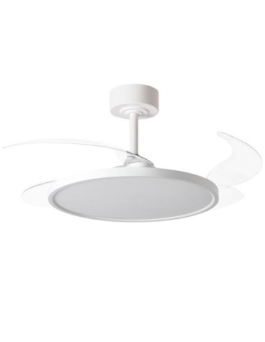 Ventilador DC SLIM blanco, 4 aspas retráctiles, 72W LED 3000|4000|6000K, Al.35xD.106/50cm