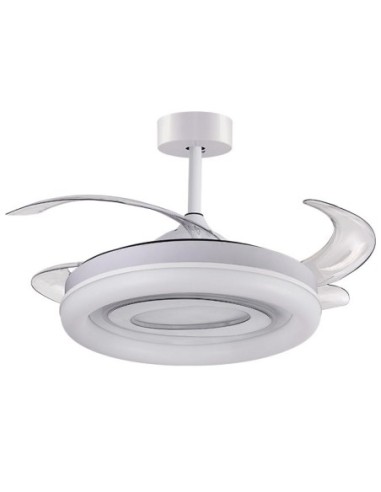 Ventilador DC TEBE blanco, 4 aspas retráctiles, 130W LED 3000|4000|6000K, Al.35xD.108/50cm