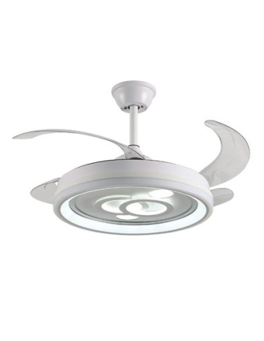 Ventilador DC DAFNE blanco, 4 aspas retráctiles, 72W LED 3000|4000|6000K, Al.35xD.108/50cm