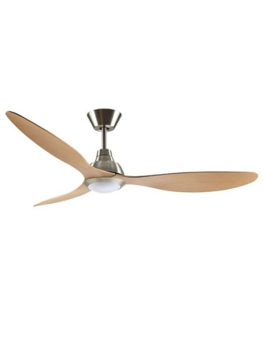 Ventilador DC DELFOS níquel/haya, 3 aspas, 20W LED 4000K, Al.40xD.132cm