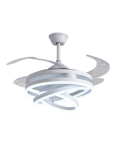 Ventilador DC SFERA blanco, 4 aspas retráctiles, 72W LED 3000|4000|6000K, Al.45xD.108/50cm