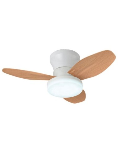 Ventilador DC TAUROS blanco/haya, 3 aspas, 48W LED 3000|4000|6000K, Al.18xD.70cm