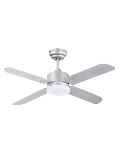 Ventilador DC KENIA plata, 4 aspas reversibles, 18W LED 3000|4000|6500K, Al.40xD.107cm