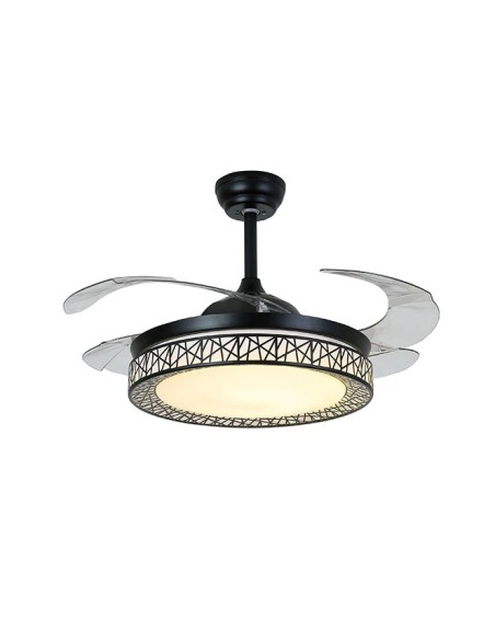 Ventilador DC NIDO negro, 4 aspas retráctiles, 72W LED 3000|4000|6000K, Al.35xD.108/50cm