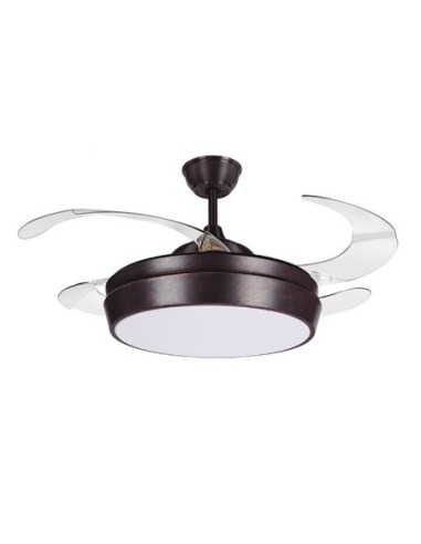 Ventilador DC SIMUN marrón, 4 aspas retráctiles, 72W LED 3000|4000|6500K, Al.35xD.107/50cm