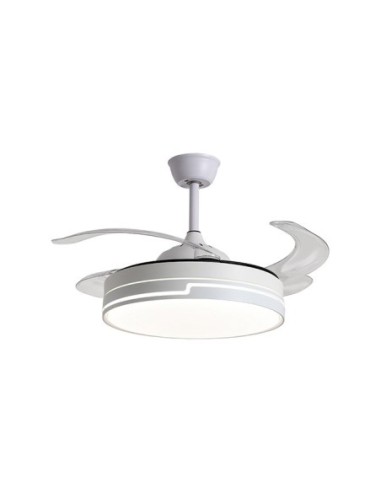 Ventilador DC ROBIN MINI blanco, 4 aspas retráctiles, 48W LED 3000|4000|6000K, Al.35xD.91/40cm