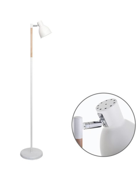 Lámpara de Pie DELZA 1xE27 Al.147xD.33cm Blanco/Madera Natural