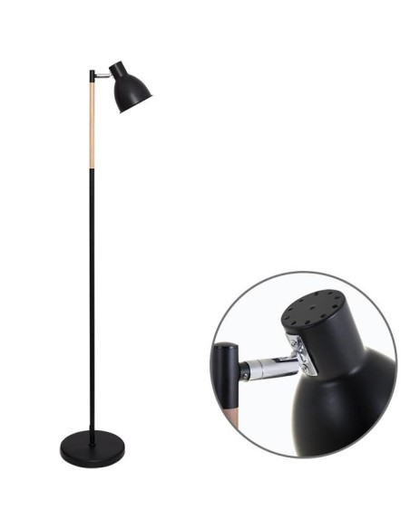 Lámpara de Pie DELZA 1xE27 Al.147xD.33cm Negro/Madera Natural