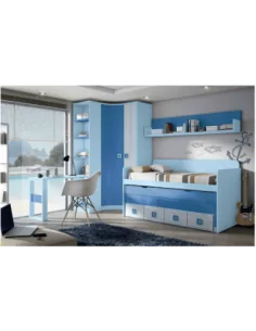 Dormitorio juvenil cama nido compacta escritorio armario madera moderno