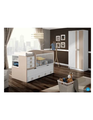 Dormitorio bebe cuna nido modular cambiador cajones madera armario