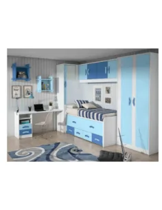 Dormitorio juvenil cama nido compacta escritorio armario madera moderno altillo