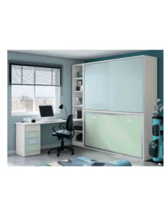 Dormitorio juvenil cama abatible desplegable madera escritorio moderno