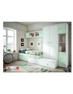 Dormitorio juvenil cama nido modular cajones armario madera moderno verde