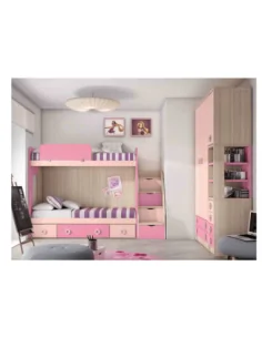 Dormitorio juvenil cama nido cajones litera madera moderno rosa