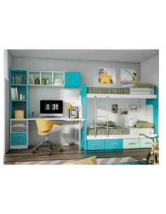 Dormitorio juvenil cama nido cajones litera madera moderno verde azul