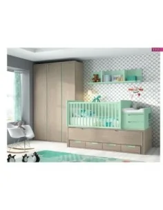 Dormitorio bebe cuna nido compacto armario madera moderno