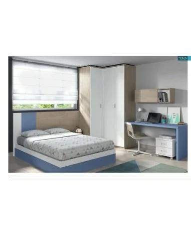 Dormitorio cama modular escritorio armario madera moderno