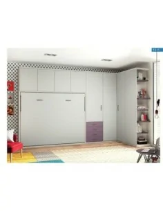 Dormitorio juvenil cama abatible armario madera moderno