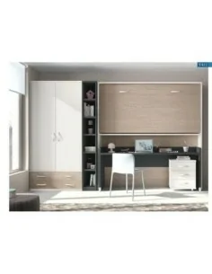 Dormitorio juvenil cama abatible escritorio armario madera moderno