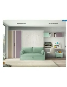 Dormitorio juvenil cama abatible escritorio armario madera moderno sofa