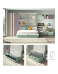 Dormitorio juvenil cama abatible escritorio armario madera moderno sofa 2