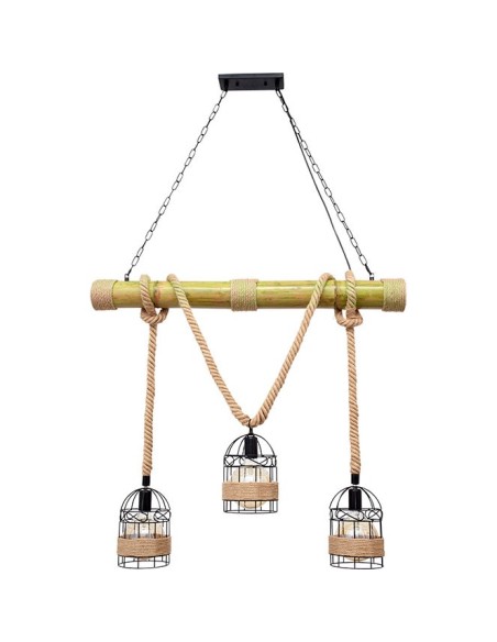 Lámpara de Techo SOGA 3xE27 L.98xAn.22xAl.Reg.cm Cuerda Marron