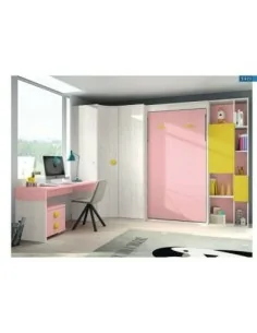 Dormitorio juvenil cama abatible escritorio armario rincon madera moderno