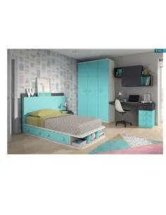 Dormitorio juvenil cama modular escritorio armario madera moderno