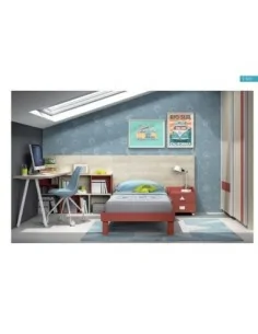 Dormitorio juvenil cama modular escritorio armario madera moderno