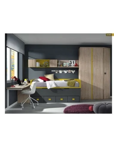 Dormitorio juvenil cama nido compacto armario madera moderno escritorio 1
